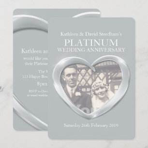 Platin-Hochzeit Herz Foto-Jubiläumseinladung Einladung