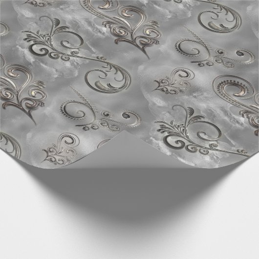 Platin-Silber blühen Geschenkpapier (Ecke)