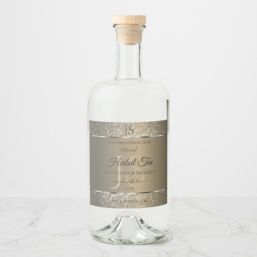 Platinbeige mit Glitzer Initial Product Label Alkoholflaschenetikett (Vorderseite)