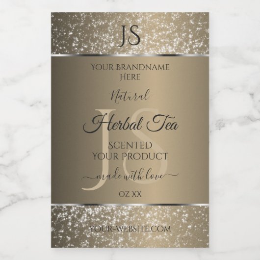 Platinbeige mit Glitzer Initial Product Label Lebensmitteletikett (Einzelnes Label)