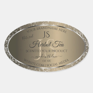 Platinbeige mit Glitzer Initial Product Label Ovaler Aufkleber