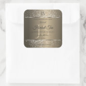Platinbeige mit Glitzer Initial Product Label Quadratischer Aufkleber (Tasche)