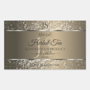 Platinbeige mit Glitzer Initial Product Label Rechteckiger Aufkleber