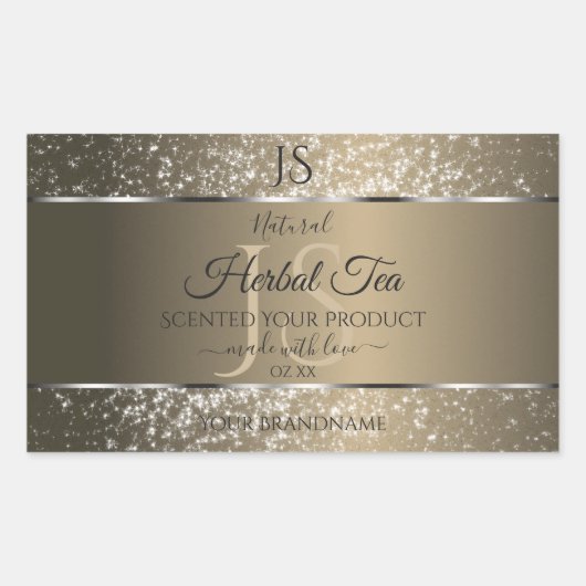 Platinbeige mit Glitzer Initial Product Label Rechteckiger Aufkleber (Vorderseite)