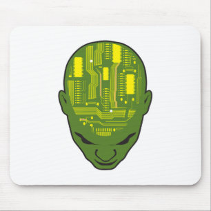 Platinen-Gehirn-Kopf gelb und grün Mousepad