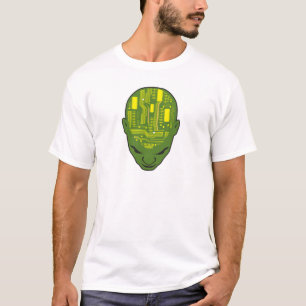 Platinen-Gehirn-Kopf gelb und grün T-Shirt