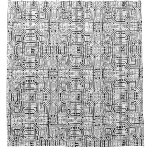 Platinen in Schwarz, Weiß und Silber Duschvorhang (Vorderseite)