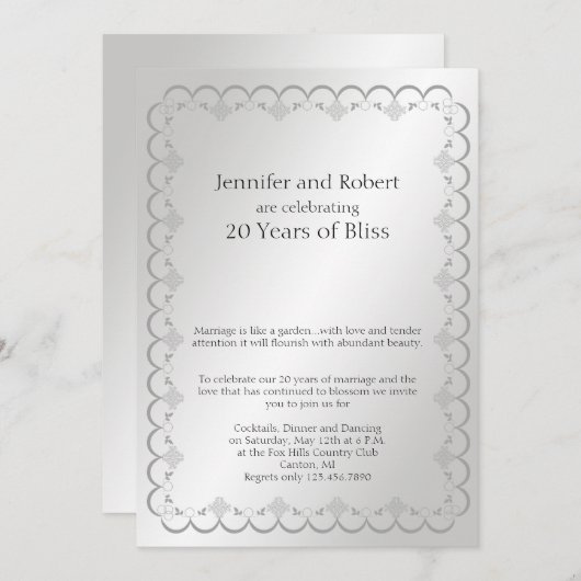 Platinum 20. Hochzeitstag Einladung (Vorne/Hinten)