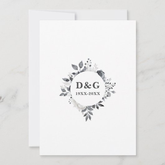 Platinum 70th Wedding Anniversary Floral Monogram Einladung (Rückseite)