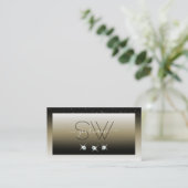 Platinum Beige Gradient Sparkent Diamonds Monogram Visitenkarte (Stehend Vorderseite)