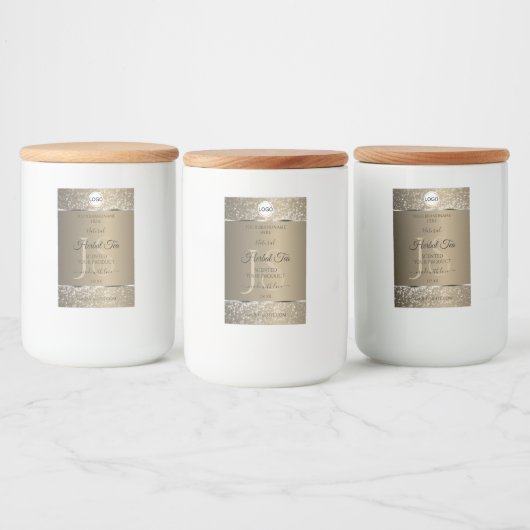 Platinum Beige Logo Initial Glitzer Product Label Lebensmitteletikett (Flaschen)