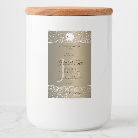 Platinum Beige Logo Initial Glitzer Product Label Lebensmitteletikett (Vorderseite)