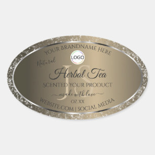 Platinum Beige Logo Initial Glitzer Product Label Ovaler Aufkleber