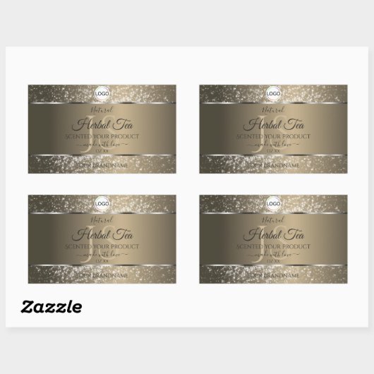Platinum Beige Logo Initial Glitzer Product Label Rechteckiger Aufkleber (Blatt)