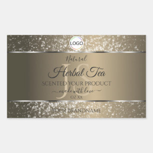 Platinum Beige Logo Initial Glitzer Product Label Rechteckiger Aufkleber