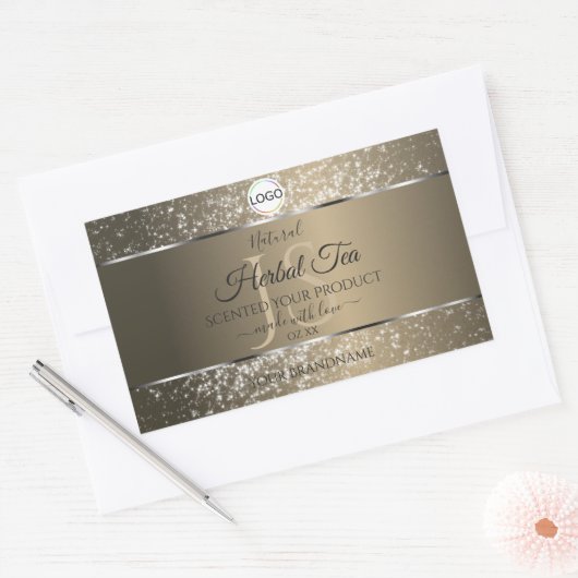 Platinum Beige Logo Initial Glitzer Product Label Rechteckiger Aufkleber (Umschlag)