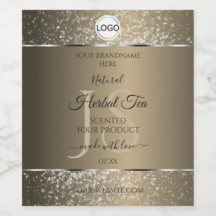 Platinum Beige Logo Initial Glitzer Product Label Weinetikett