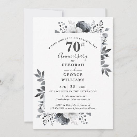 Platinum Botanisches 70. Hochzeitstag Einladung (Vorderseite)