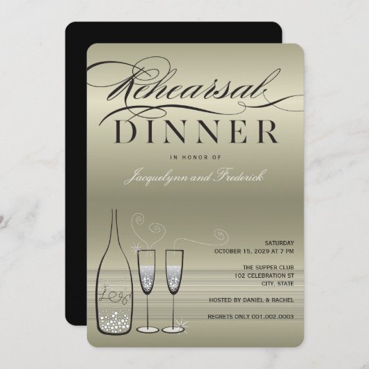 Platinum Champagne Probe Dinner Party laden Einladung (Vorne/Hinten)
