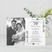 Platinum Floral 70. Hochzeitstag Foto Einladung (Stehend Vorderseite)
