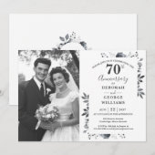 Platinum Floral 70. Hochzeitstag Foto Einladung (Vorne/Hinten)
