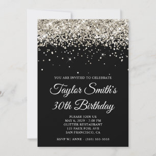 Platinum Glitzer Black 30. Geburtstag Einladung