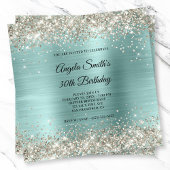 Platinum Glitzer Pale Turquoise Foil Monogramm Einladung
