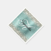 Platinum Glitzer Pale Turquoise Foil Monogramm Serviette (Ecke)