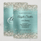 Platinum Glitzer Türkisfolie Extravagant Einladung (Vorne/Hinten)