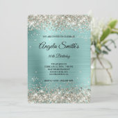 Platinum Glitzer Türkisfolie Extravagant Einladung (Stehend Vorderseite)
