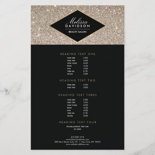 Platinum Glitzer und Glamour Beauty Salon Flyer (Vorne)