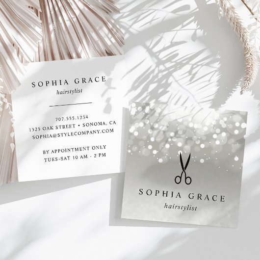 Platinum Glow Hairstylist Quadratische Visitenkarte