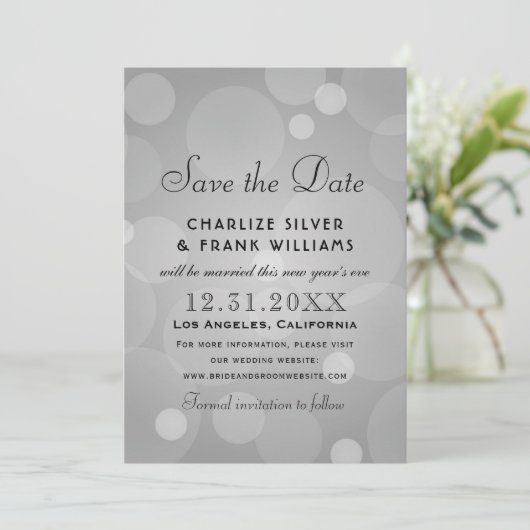 Platinum Gray Elegant Wedding Save The Date (Stehend Vorderseite)