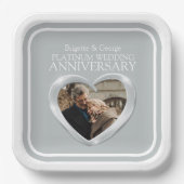 Platinum Herzquadrat des 70. Jubiläums Foto Pappteller (Vorderseite)