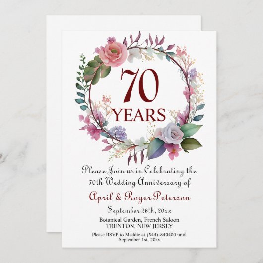 Platinum Hochzeitstag Blumenzwiebeln Einladung (Vorne/Hinten)