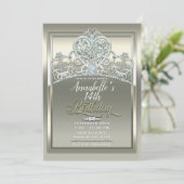 Platinum Ivory Princess Heart Tiara Birthday Foto Einladung (Stehend Vorderseite)