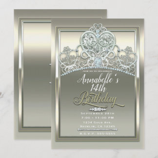 Platinum Ivory Princess Heart Tiara Geburtstagspar Einladung