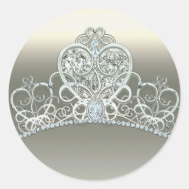 Platinum Ivory Princess Heart Tiara Geburtstagspar Runder Aufkleber