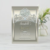 Platinum Ivory Princess Heart Tiara Sweet 16 Party Einladung (Stehend Vorderseite)