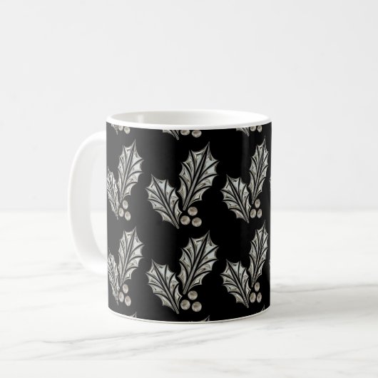 Platinum Silver Holly Christmas Tasse (Vorderseite Links)