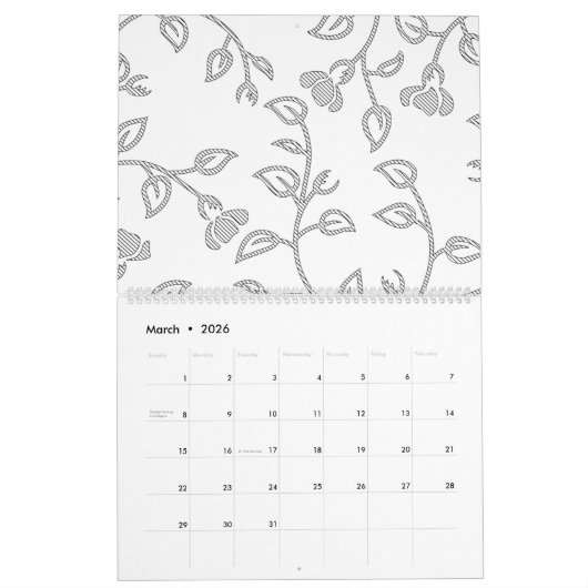 Platinum, Snow Drift, Star Dust dekoratives Design Kalender (Mär 2026)