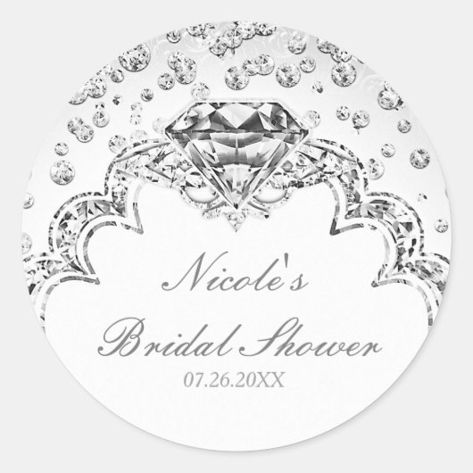 Platinum White Silver Diamond Bling Elegante Gunst Runder Aufkleber (Vorderseite)