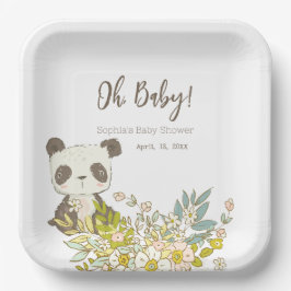 Plato cuadrado Baby Shower Panda Pappteller