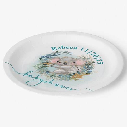 Plato de papel Baby Shower "Baby Koala" Pappteller (Schrägansicht)
