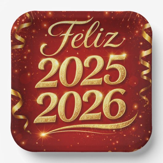 Plato de Papel con Diseño “Feliz 2025–2026” | Deco Pappteller (Vorderseite)