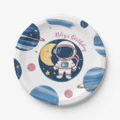 Plato De Papel Cumpleaños Astronauta Pink Blue Pappteller (Vorderseite)