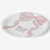 Plato de papel Pink Bow Girls Birthday Pappteller (Schrägansicht)