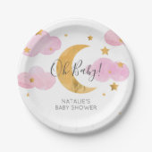Platón De Papel Luna Y Baby Shower Rosa Pappteller (Vorderseite)
