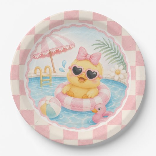 Platsch Plansch Rosa Enten Poolparty Papier Teller (Vorderseite)