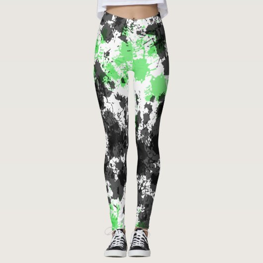 Platsche Leggings mit grünem schwarzem Paint (Vorderseite)